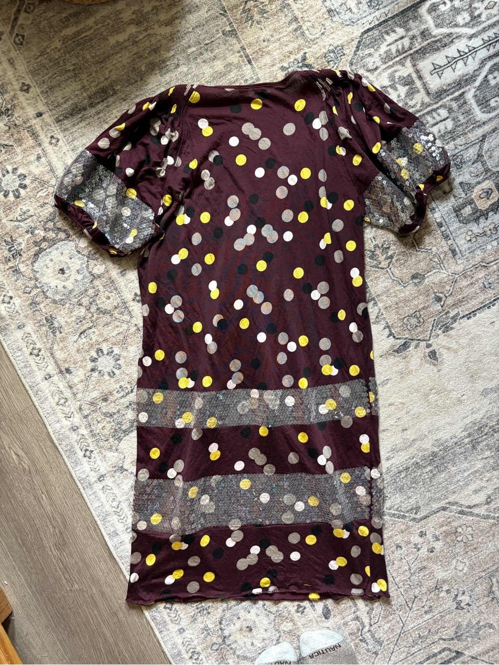 Kenzo paris 100% silk puff sleeve sequin polka dot silk sparkle dress size L - Picture 11 of 11